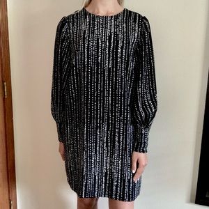 H&M Black & White Dotted Dress With Puffer Sleeves